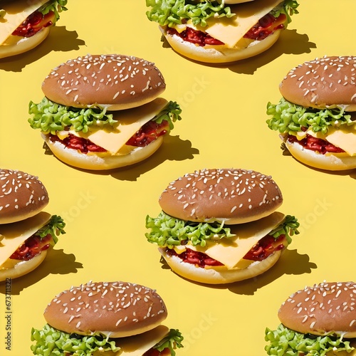 Burger pattern on yellow background.