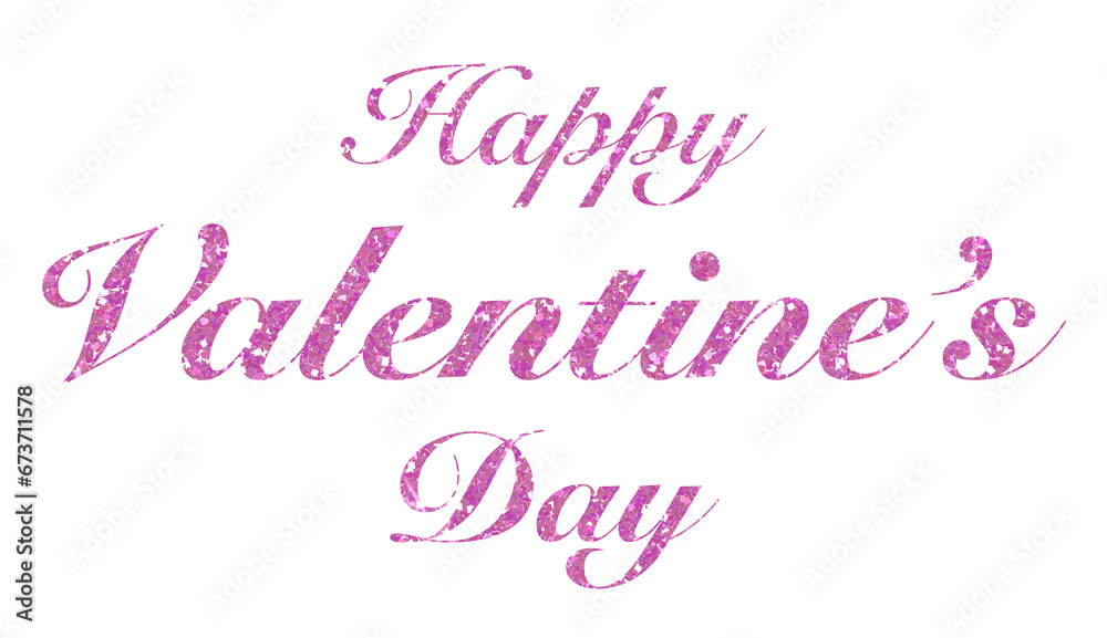Pink glitter happy valentines day text on transparent background. Valentines day background.