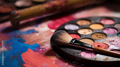 A close-up of a makeup brush and palette AI generated illustration