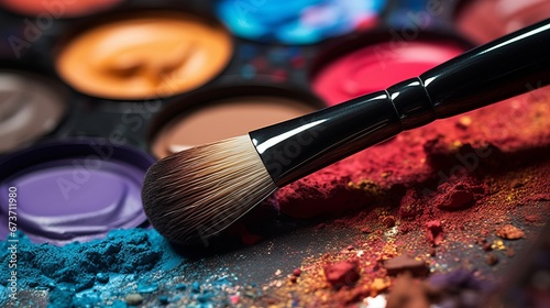 A close-up of a makeup brush and palette AI generated illustration