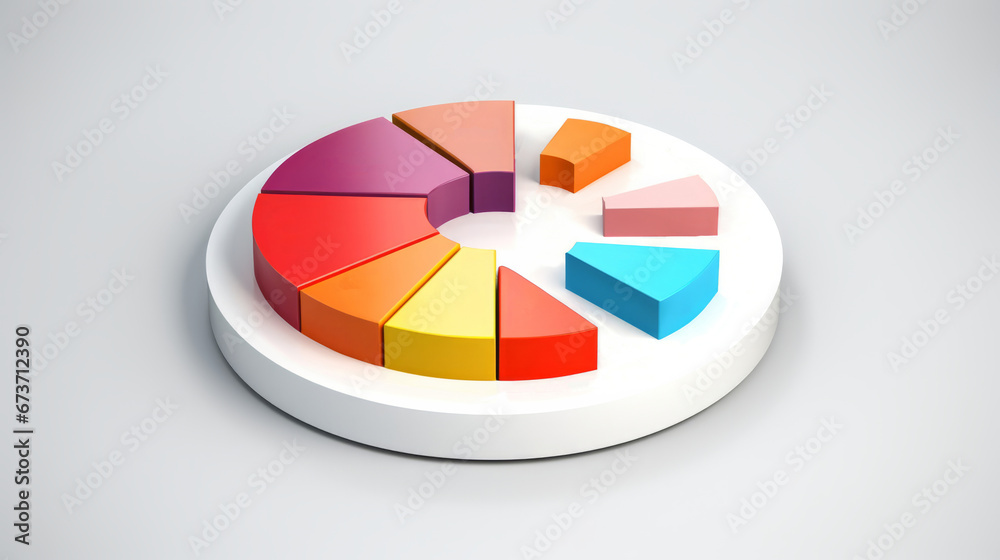 Obraz premium Colorful pie chart info graphics. Data analysis, or statistics, on a white background. 3D design