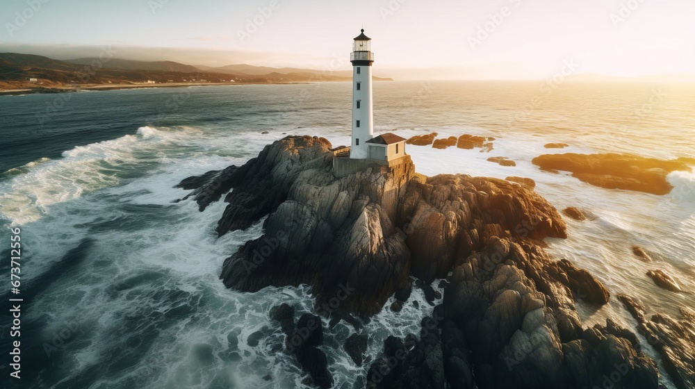 A vertical photo of a lighthouse by the ocean  AI generated illustration