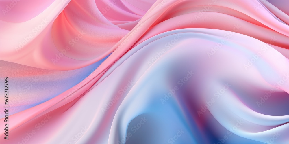Fototapeta premium Abstract composition: silk fabric in shades of pink and blue. Silky glossy delicate background, shiny silk abstract waves.