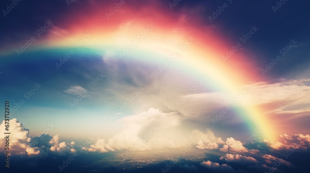 A vertical shot of a rainbow in the sky  AI generated illustration