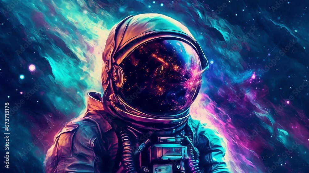 Astronaut in space with stars a galaxy a purple and AI generated illustration Astronaut in space with stars a galaxy a purple and AI generated illustration