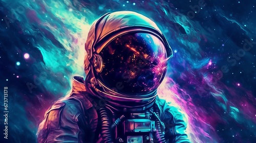 Astronaut in space with stars a galaxy a purple and   AI generated illustration