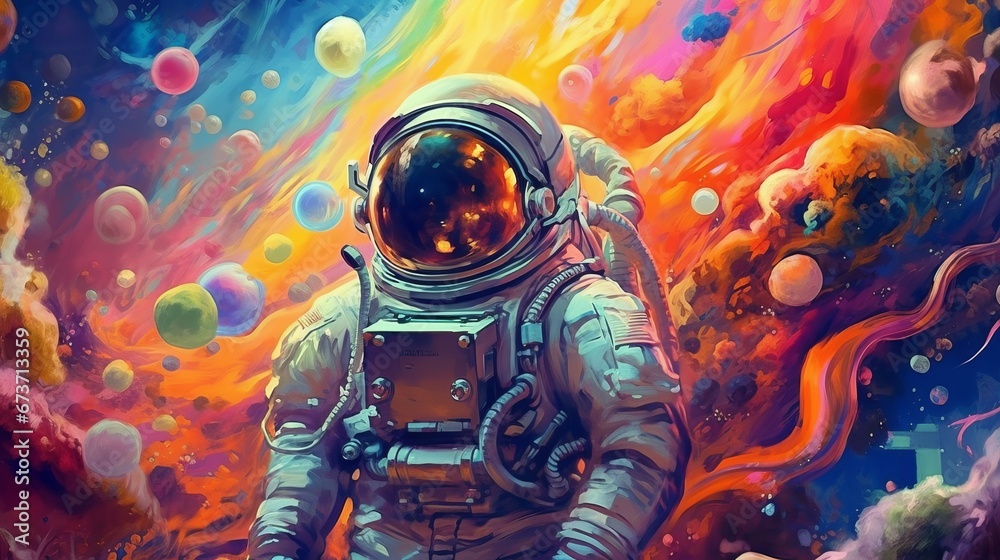 Beautiful painting of an astronaut in in a colorful   AI generated illustration