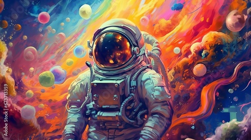Beautiful painting of an astronaut in in a colorful   AI generated illustration