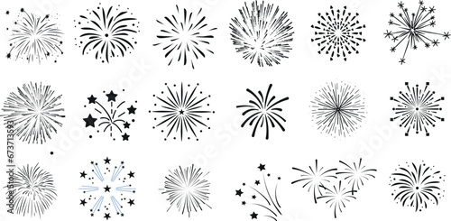 Fireworks vector illustration, vibrant colors for festive celebrations. Ideal for New Year Eve, Fourth of July, Diwali, Chinese New Year, Eid al-Fitr, Ramadan, Christmas, Halloween, party, holiday photo
