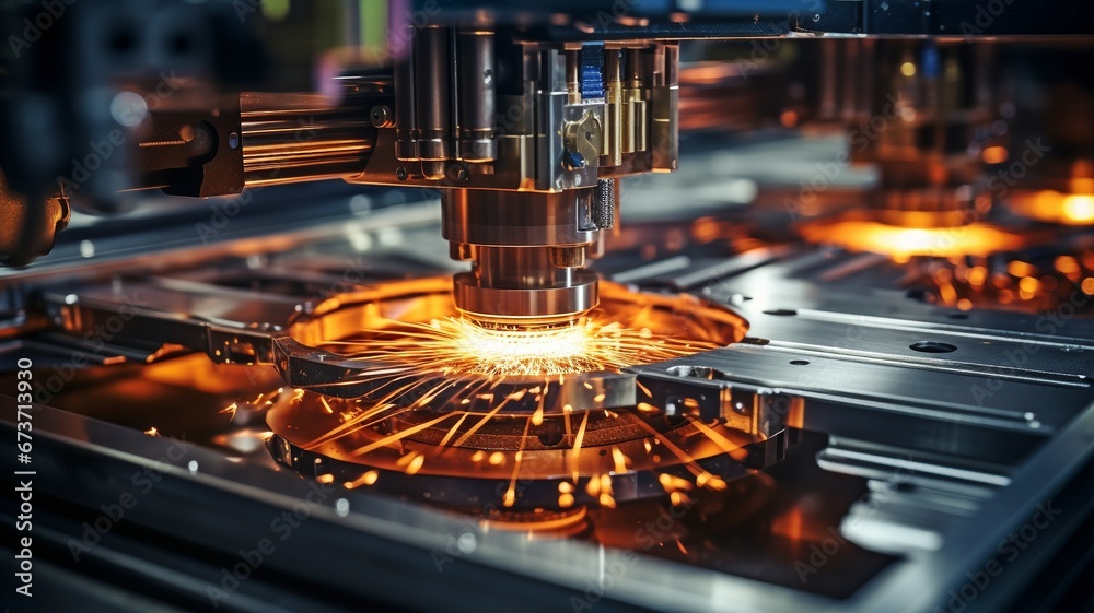 An autonomous CNC milling machine in a metalworking plant. - obrazy, fototapety, plakaty 