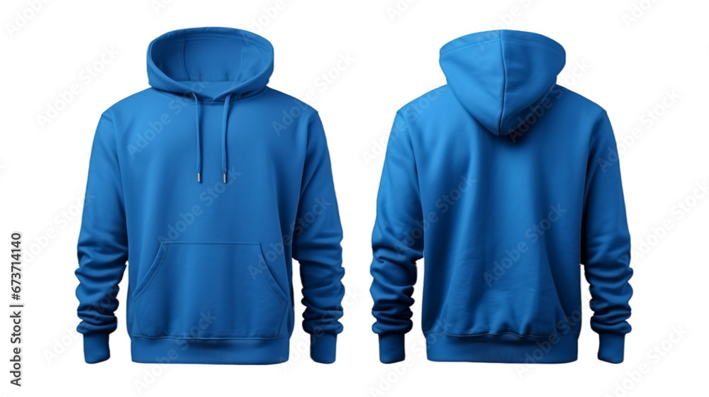 Blue front and back view hoodie mockup image isolated on transparent ...