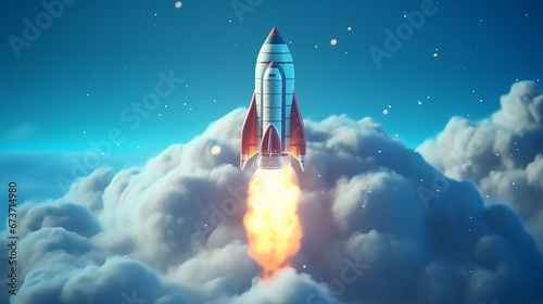 Space rocket flying toward the clouds believable roc  AI generated illustration