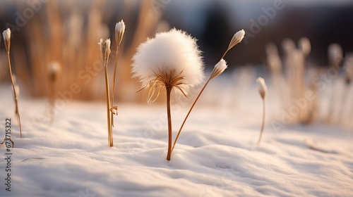 white cottongrass flower in the snow  AI generated illustration © ArtStage