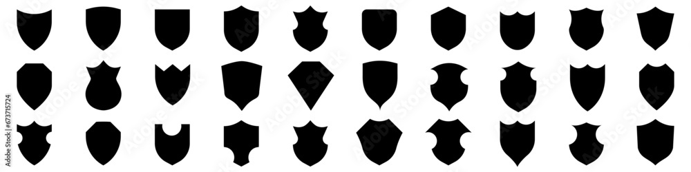 Collection of shield icons. Shields icons set. Set of shields on an isolated background. Protection. Different shields in black for your design EPS 10 - obrazy, fototapety, plakaty 