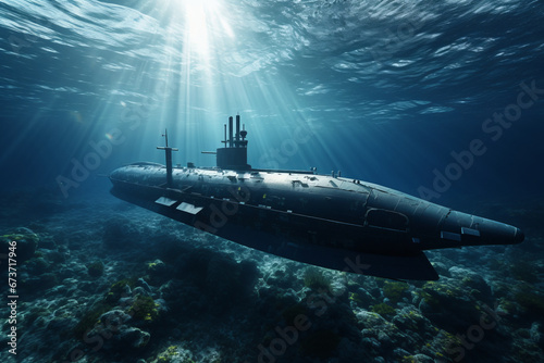 Submarine, view from underwater.generative ai