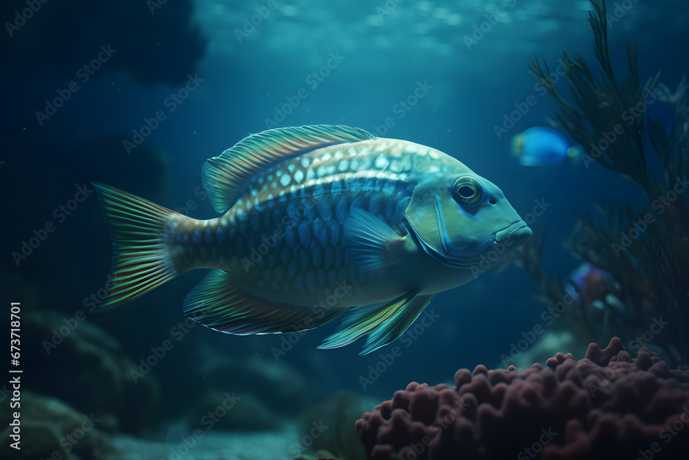 View of swimming fish in the sea. View of swimming fish in the sea.