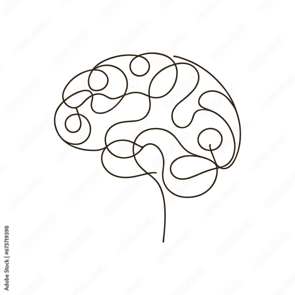 Continuous line art of brain. Simple line art isolated. Vector illustration Continuous line art of brain. Simple line art isolated. Vector illustration