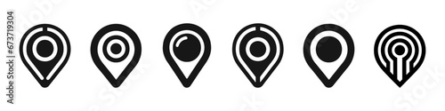 Set of black location icons on the map isolated. Vector illustration