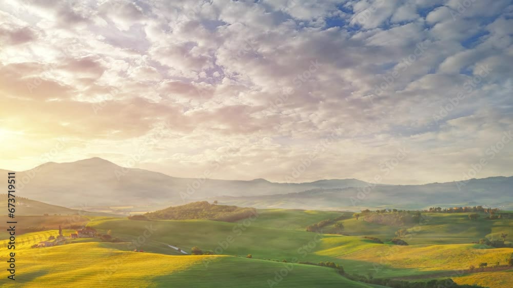 Captivating Tuscany: Majestic Green Hills, Golden Sunrise, and Rural Serenity - Time-Lapse Tranquility, Clouds and Landscapes Captivating Tuscany: Majestic Green Hills, Golden Sunrise, and Rural Serenity - Time-Lapse Tranquility, Clouds and Landscapes