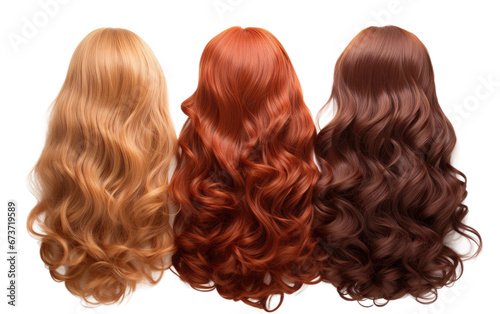 Collection of Colorful Cute Lace Front Hair Wigs Isolated on Transparent Background PNG.