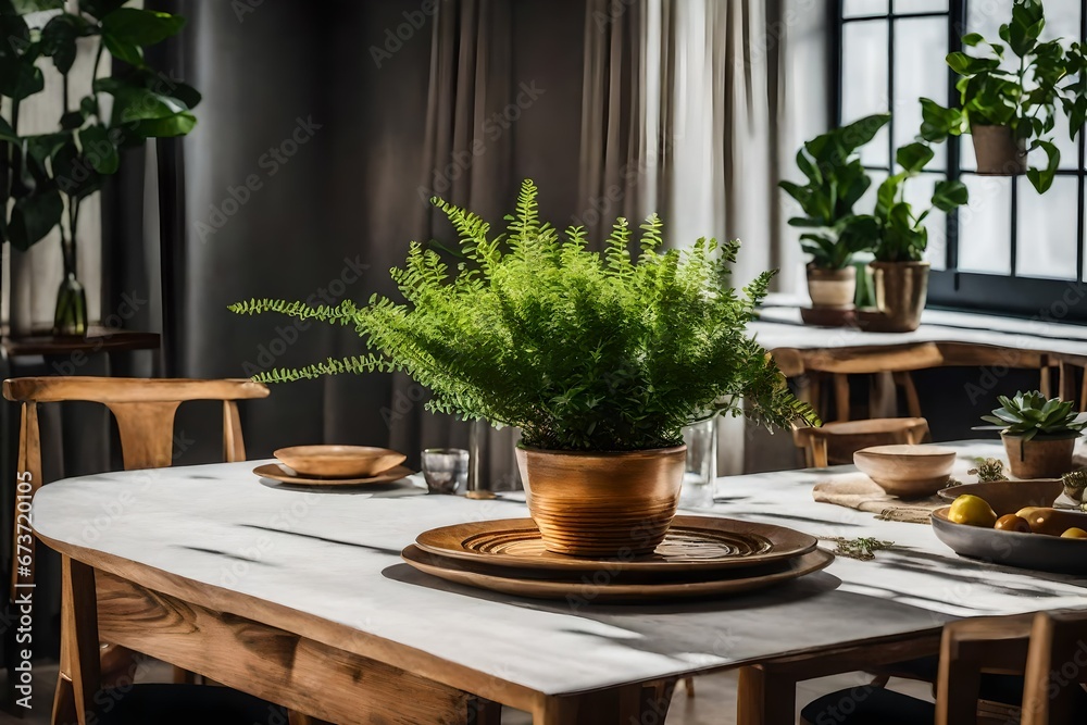 Place a small table with a plant centerpiece.