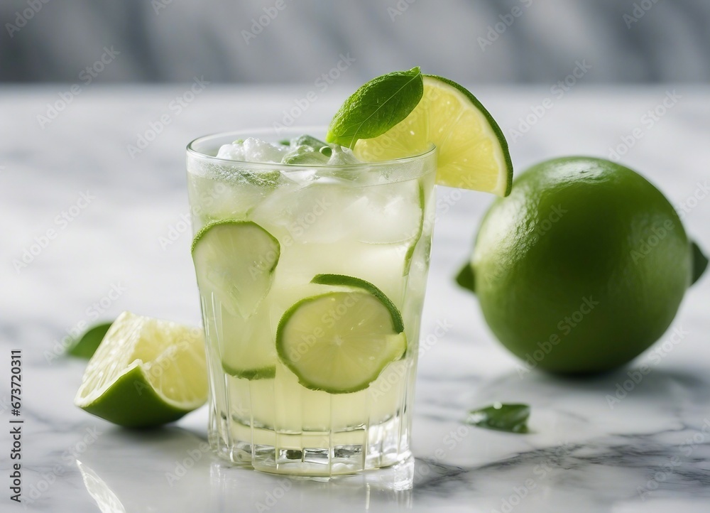 home made cool lime juice, white marble background
