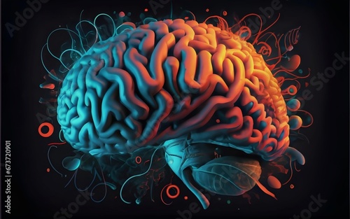Intricate brain connections, vibrant colors, dynamic pathways