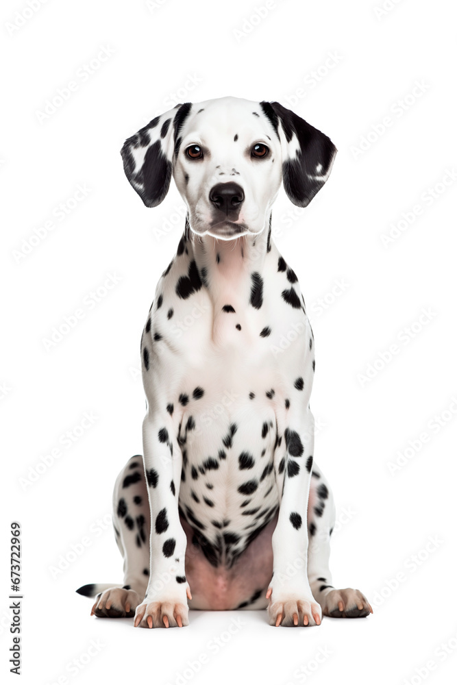 Dalmatian breed dog. Isolated photo on a white background. Pets.