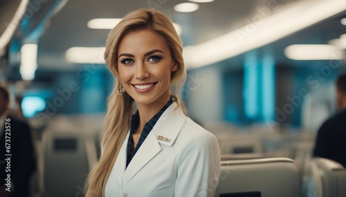 portrait of a stewardess with a beautiful and sincere smile

 photo