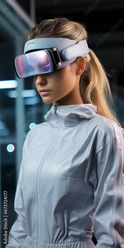 Arzt Frau mit futuristischer Cyberbrille für die moderne Medizin im Hochformat, ai generativ Arzt Frau mit futuristischer Cyberbrille für die moderne Medizin im Hochformat, ai generativ
