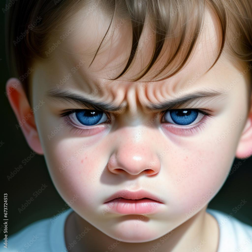 Fototapeta premium Portrait of an angry annoyed child. Generative AI