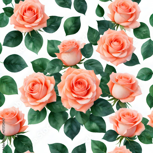 watercolour rose with beautiful green leaves isolated on white background. ai generative