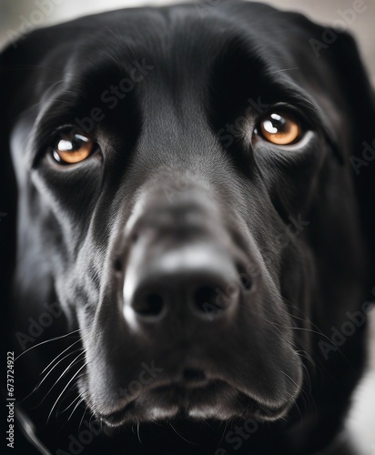 portrait of black labrador, isolated grey background