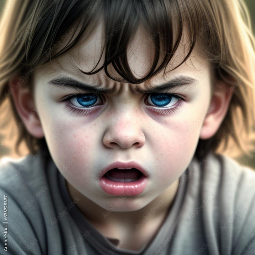 Portrait of an angry annoyed child. Generative AI Portrait of an angry annoyed child. Generative AI