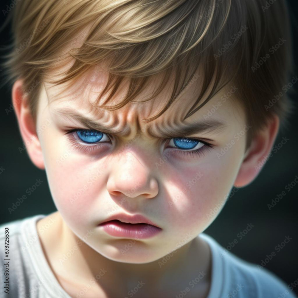 Portrait of an angry annoyed child. Generative AI Portrait of an angry annoyed child. Generative AI
