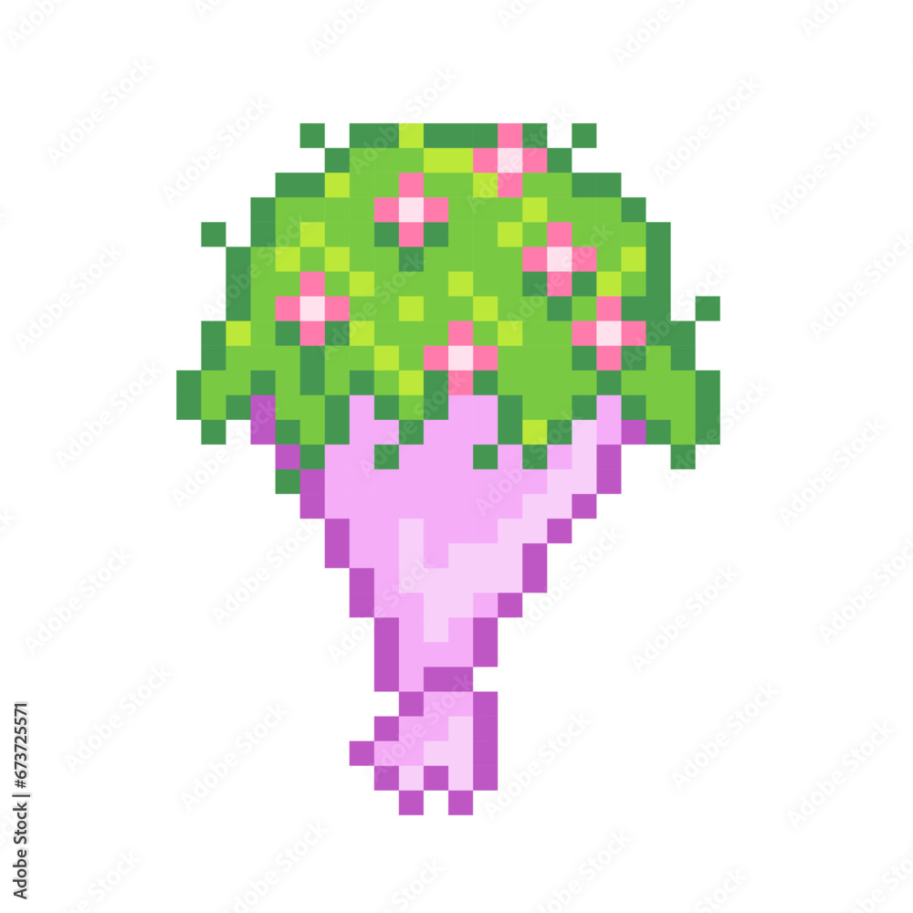 Flowers bouquiet pixel art icon. Vector flat illustration Flowers bouquiet pixel art icon. Vector flat illustration