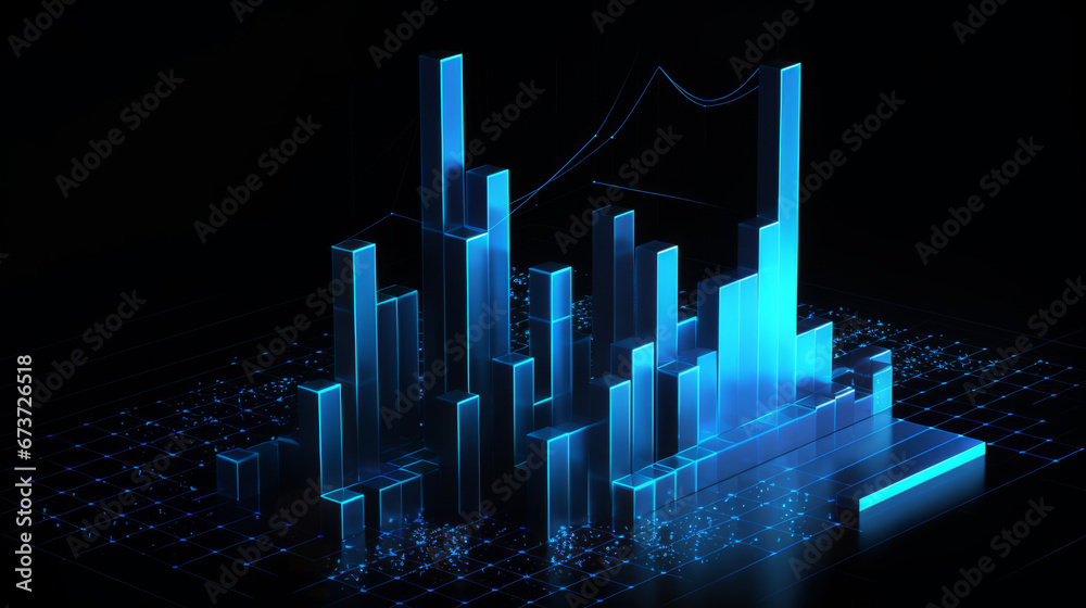 Abstract financial graph and info graphic. Data analysis in stock market. 3D design