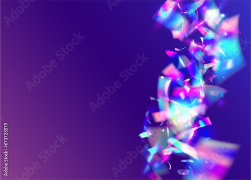 Cristal Tinsel. Blue Blur Background. Neon Effect. Laser Celebrate Backdrop. Surreal Foil. Iridescent Confetti. Retro Banner. Fiesta Art. Violet Cristal Tinsel