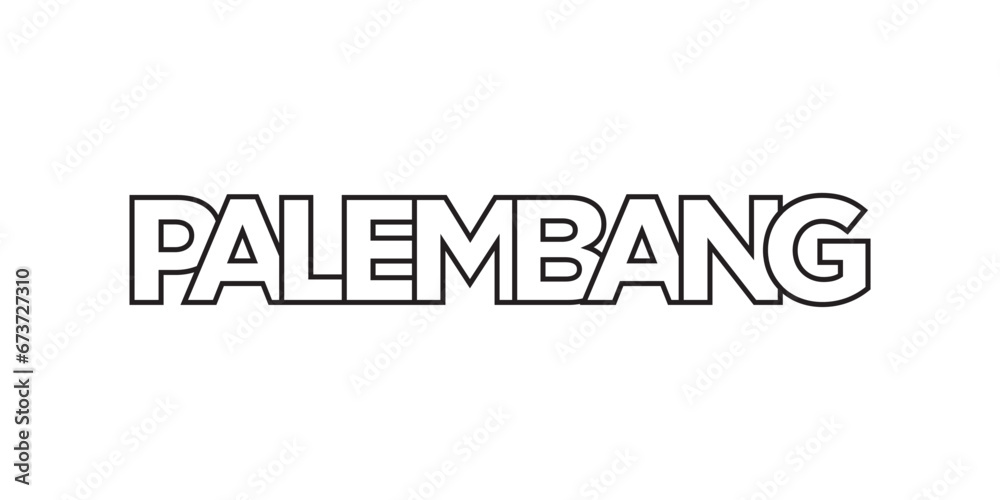 Palembang in the Indonesia emblem. The design features a geometric style, vector illustration with bold typography in a modern font. The graphic slogan lettering. Palembang in the Indonesia emblem. The design features a geometric style, vector illustration with bold typography in a modern font. The graphic slogan lettering.