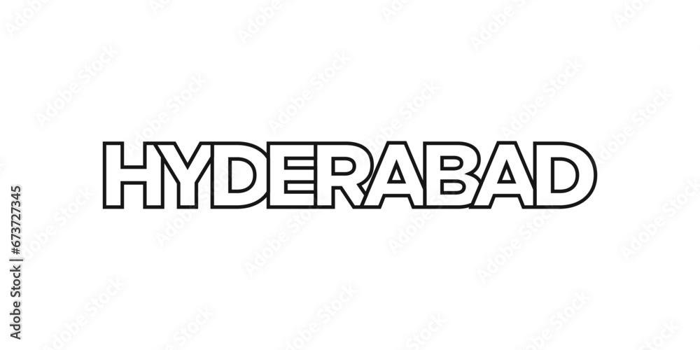Hyderabad in the Pakistan emblem. The design features a geometric style, vector illustration with bold typography in a modern font. The graphic slogan lettering.