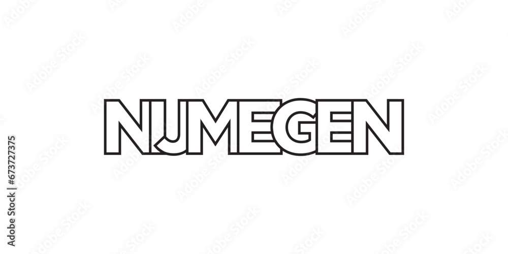 Nijmegen in the Netherlands emblem. The design features a geometric style, vector illustration with bold typography in a modern font. The graphic slogan lettering. Nijmegen in the Netherlands emblem. The design features a geometric style, vector illustration with bold typography in a modern font. The graphic slogan lettering.