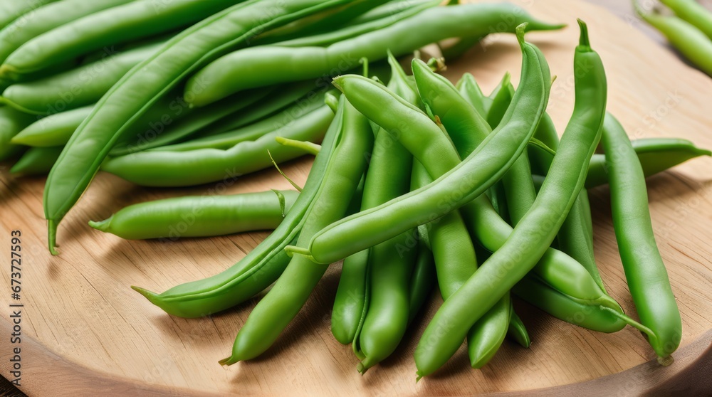background of green beans on a wooden table background of green beans on a wooden table