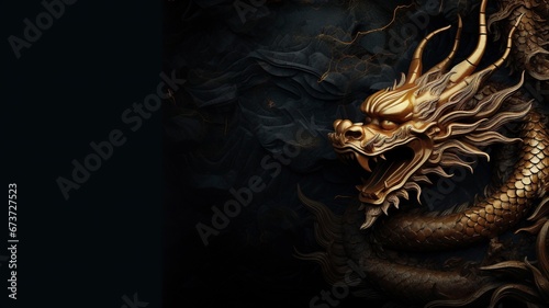 Dragon background and copy space , Chinese New Year, dark background, generative ai