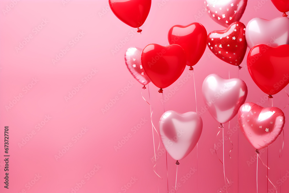 Valentine's Day Greeting Card with Balloons and Hearts: To convey affection and celebration of love on Valentine's Day, Copy Space for Love notes