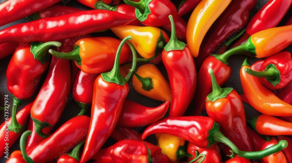 close up background of red hot peppers