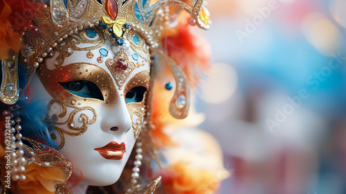 Closeup view at colorful venetian lady carnival mask © Fareeha