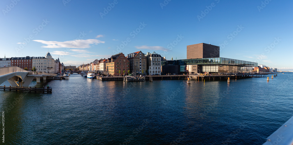 Copenhagen, Denmark - October 22, 2023: panoramic view of the city of Copenhagen, with the Nyhavn neighborhood and the Playhouse