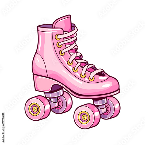  Retro roller skates icon hipster style pink color girl glamour style. Modern vintage. Vector illustration, trendy isolated sticker