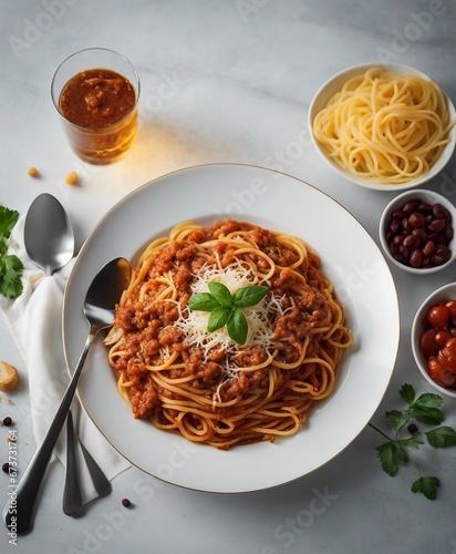 Delicious Italian spaghetti bolognese at restaurant