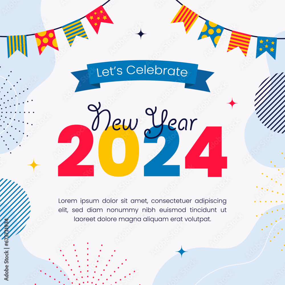 Fototapeta premium New Year Celebration Post for Social Media Post or Square Background Template